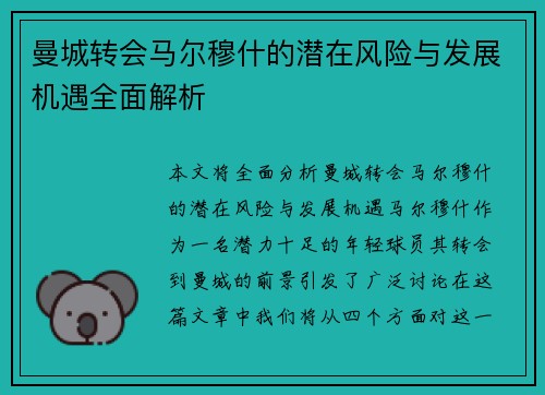 曼城转会马尔穆什的潜在风险与发展机遇全面解析